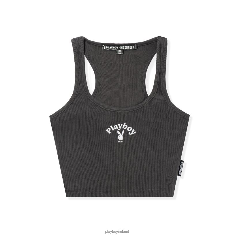 Playboy Women Classic Cropped Racer Tank HBFB1038 Clothing Black