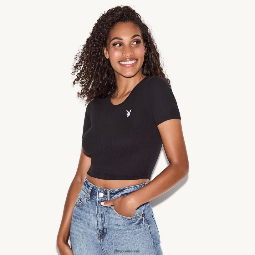 Playboy Women Classic Logo Baby Tee HBFB957 Clothing Black