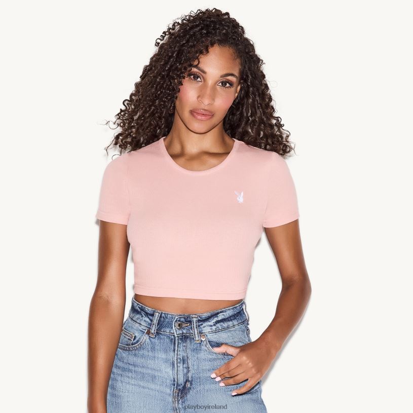 Playboy Women Classic Logo Baby Tee HBFB958 Clothing Pink