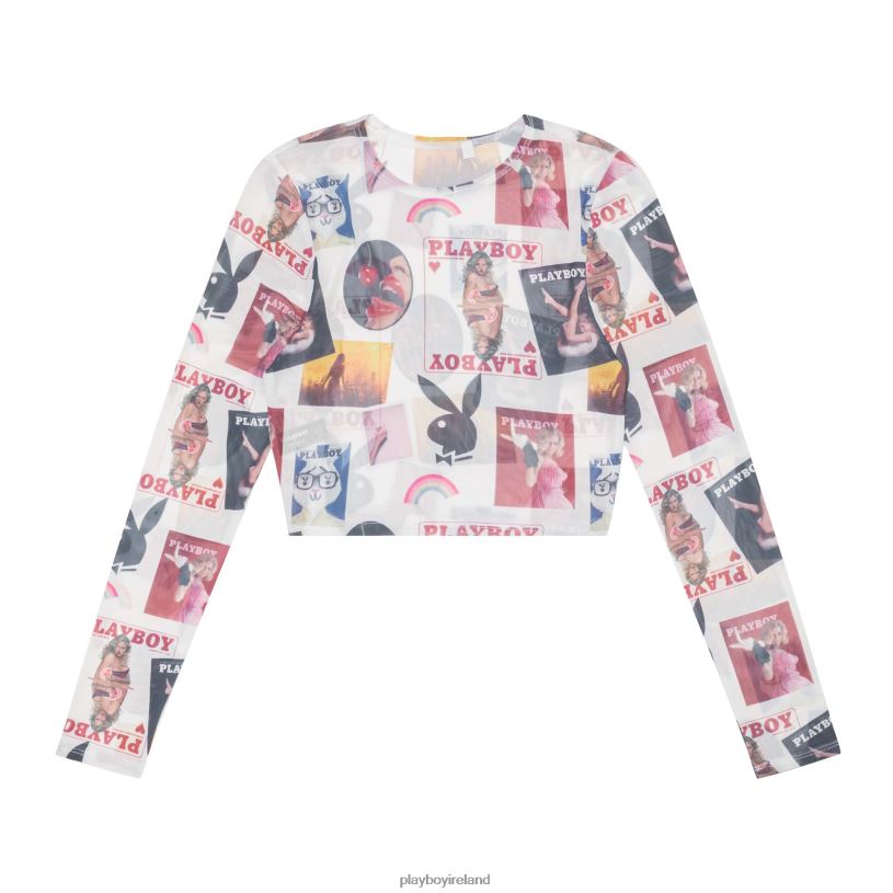 Playboy Women Collage Mesh Long Sleeve Top HBFB968 Clothing Original