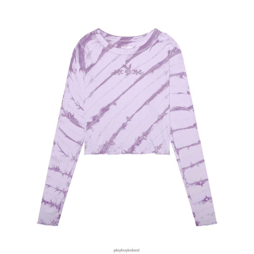 Playboy Women Contrast Stitch Long Sleeve HBFB995 Clothing Purple