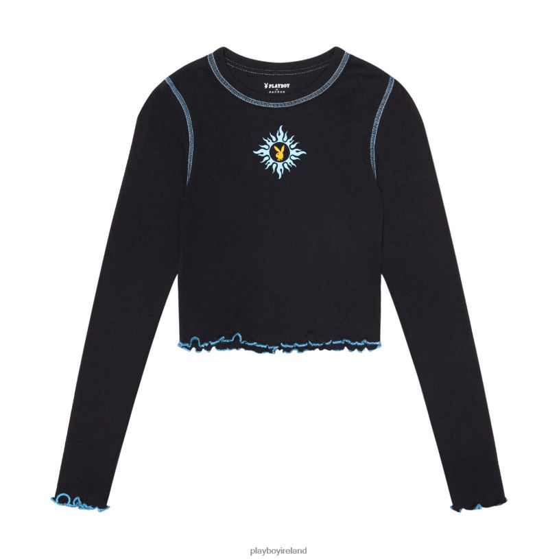 Playboy Women Contrast Stitch Long Sleeve HBFB996 Clothing Anthracite