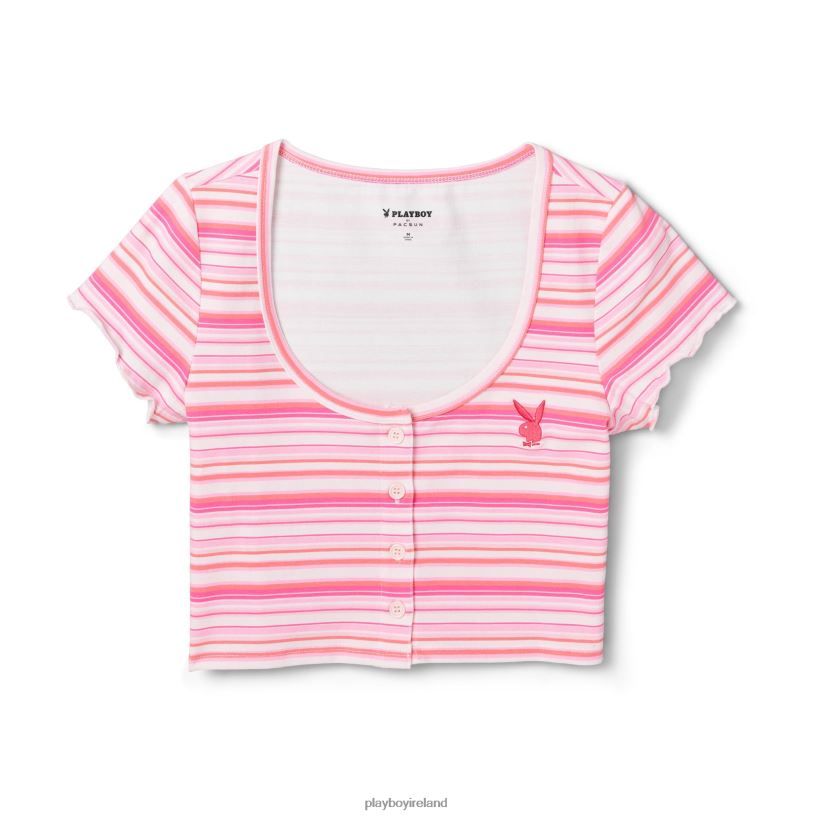 Playboy Women Crush Stripe Scoop Tee HBFB992 Clothing Light Pink