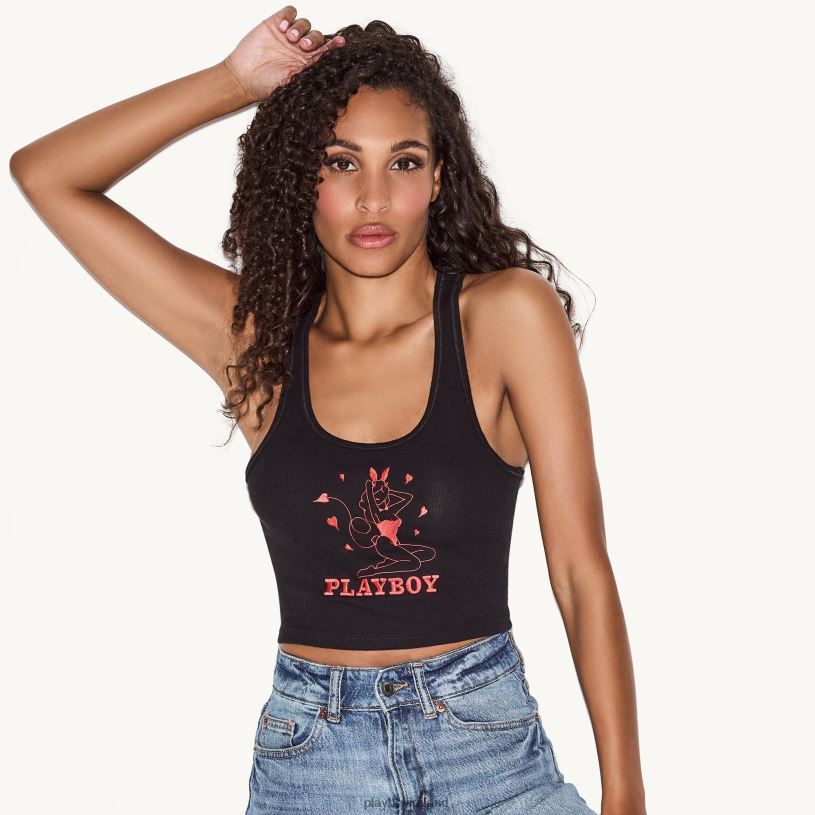 Playboy Women Devil Bunny Racerback Tank HBFB981 Clothing Black