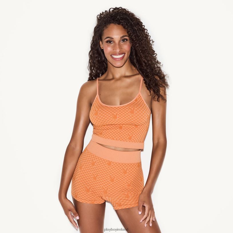 Playboy Women Flower Power Seamless Tank Top HBFB1047 Clothing Orange Print