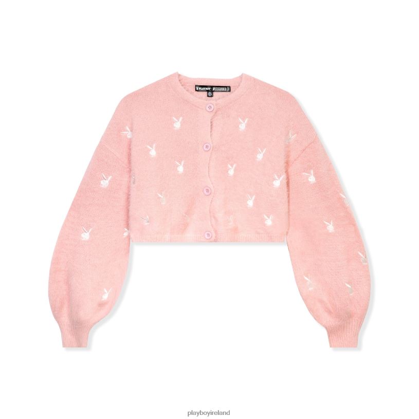 Playboy Women Fluffy Knit Cardigan HBFB1055 Clothing Pink