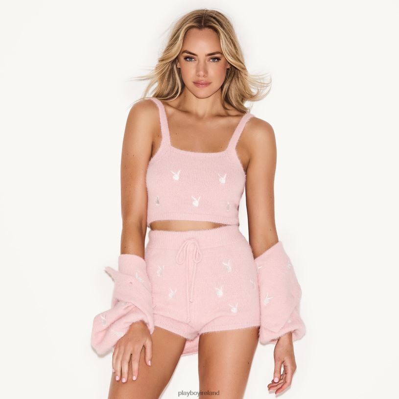 Playboy Women Fluffy Knit Crop Top HBFB950 Clothing Pink