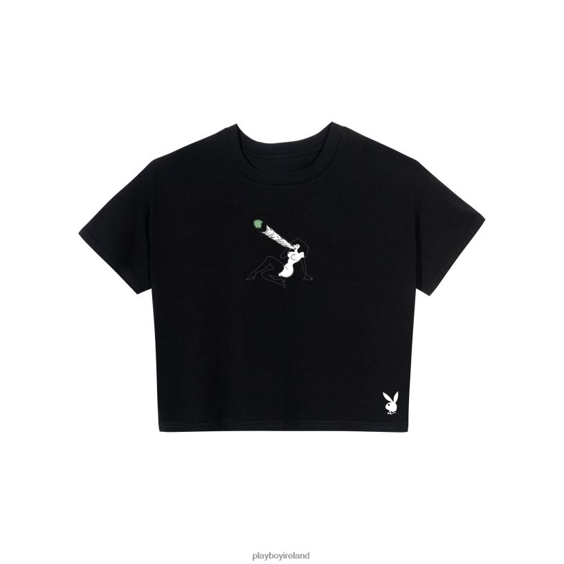 Playboy Women Inhale Femlin Baby Tee HBFB941 Clothing Black