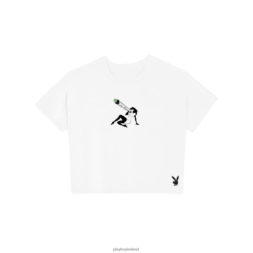 Playboy Women Inhale Femlin Baby Tee HBFB942 Clothing White