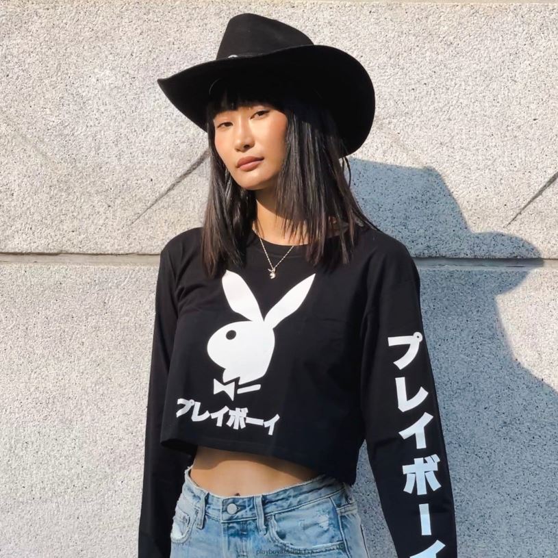Playboy Women Japanese Rabbit Head Cropped Long Sleeve HBFB936 Clothing Black