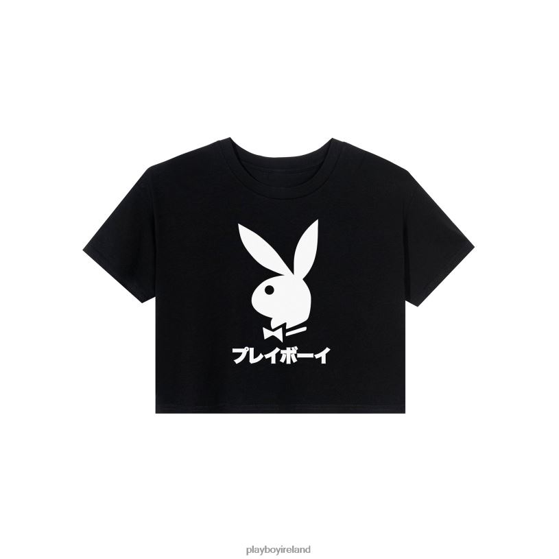 Playboy Women Japanese Rabbit Head Cropped T-Shirt HBFB944 Clothing Black