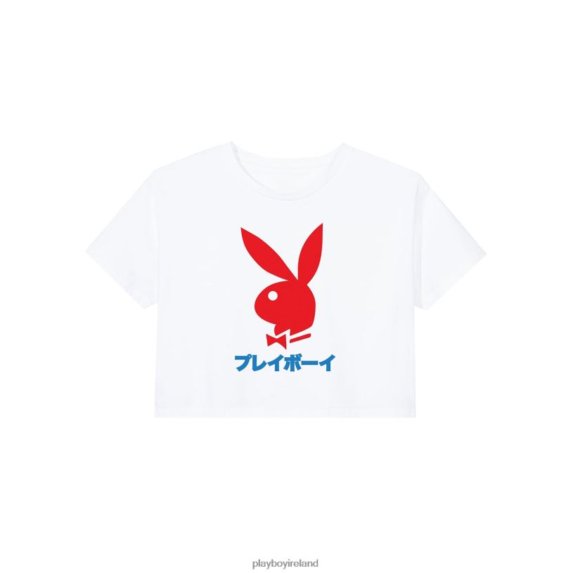 Playboy Women Japanese Rabbit Head Cropped T-Shirt HBFB945 Clothing White