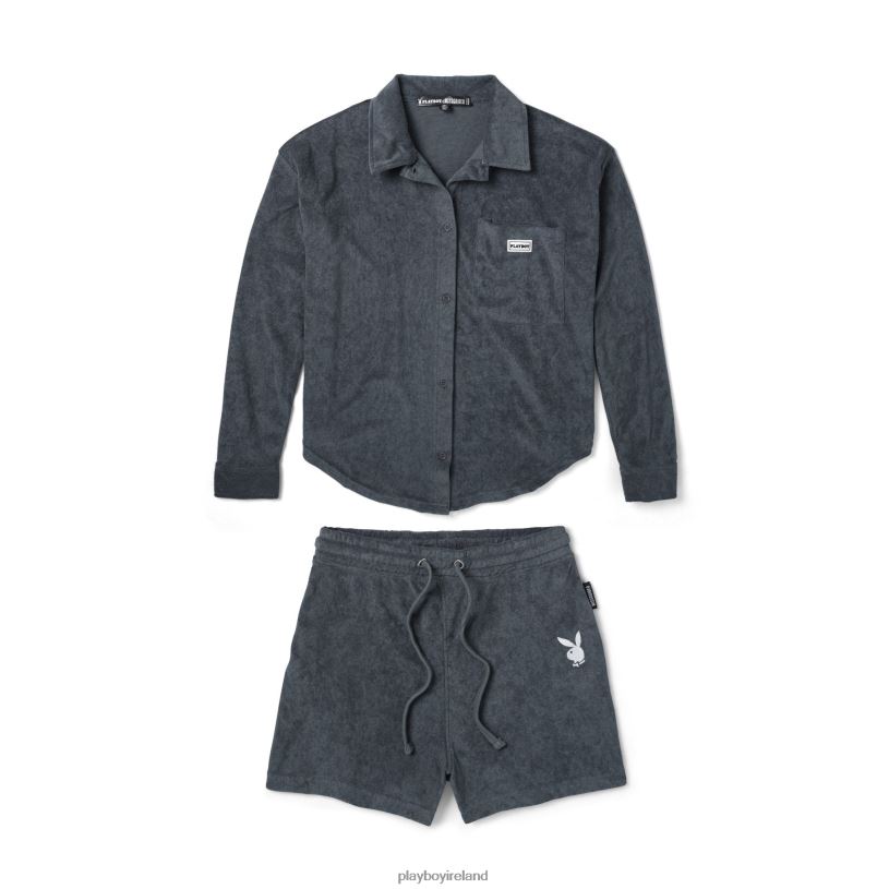Playboy Women Lounge Oversized Shirt and Short Set HBFB947 Clothing Grey