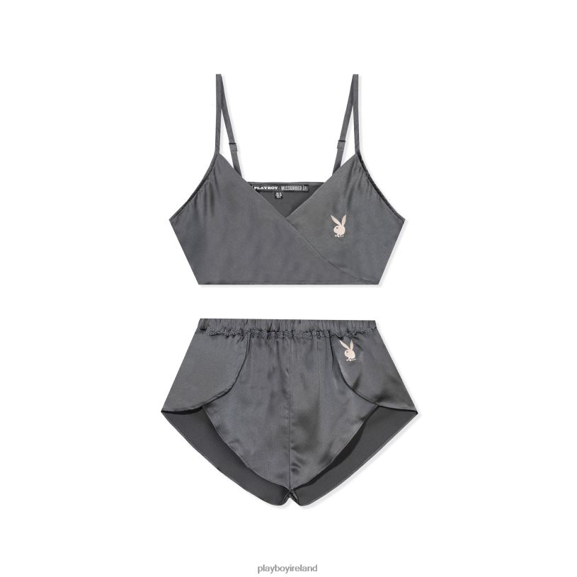 Playboy Women Lounge Satin Cami & Short Set - Grey HBFB955 Clothing Slate grey