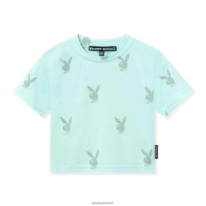 Playboy Women Rabbit Head Cropped Ringer T-Shirt HBFB1010 Clothing Green