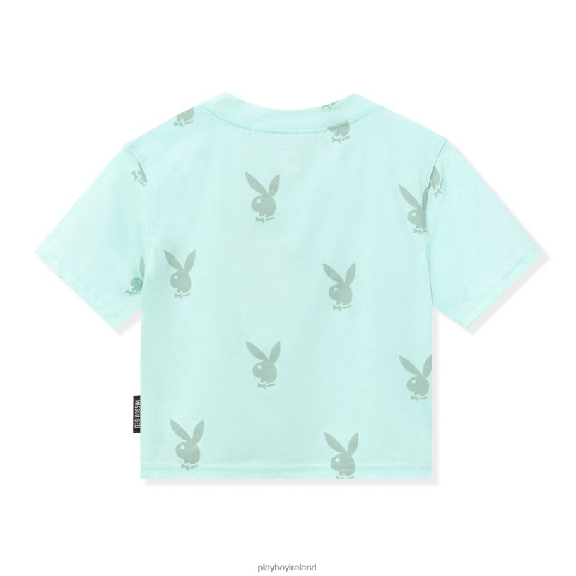Playboy Women Rabbit Head Cropped Ringer T-Shirt HBFB1010 Clothing Green
