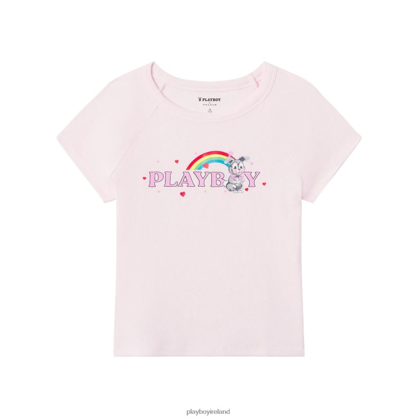 Playboy Women Rainbow Bunny Raglan T-Shirt HBFB993 Clothing Festival bloom
