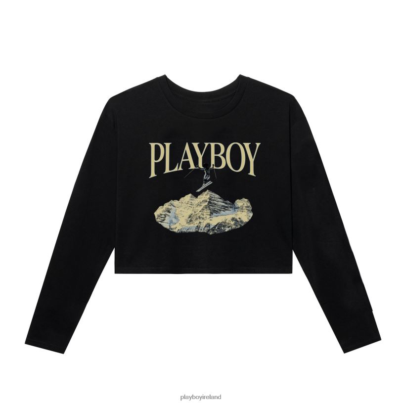 Playboy Women Ski Cropped Long Sleeve feat. Holly Cook from Girls of Winter 1984 HBFB984 Clothing Black