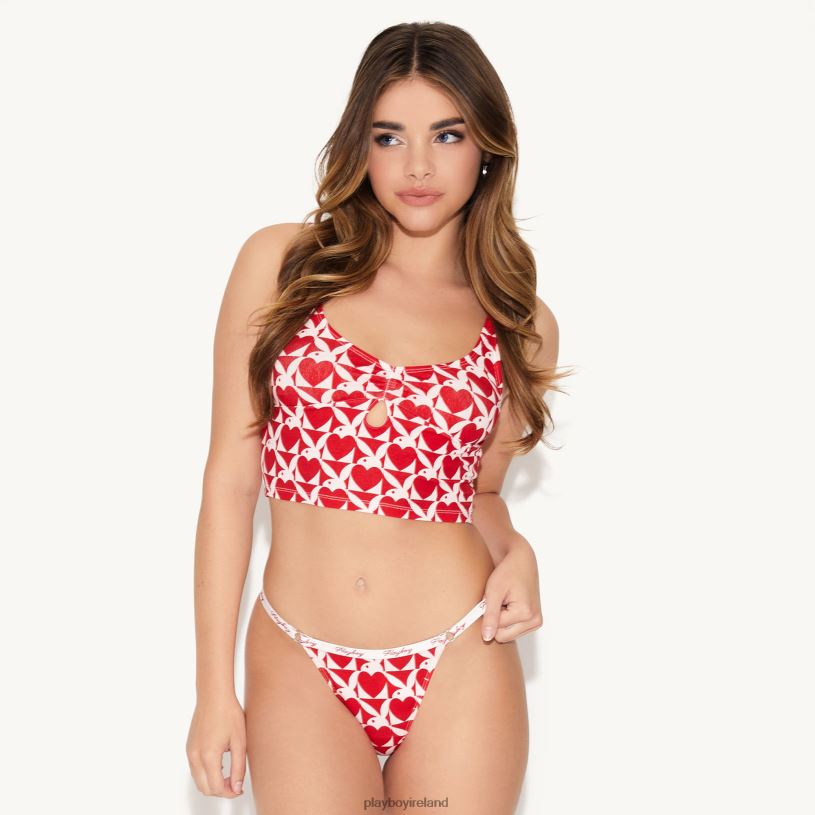 Playboy Women The Basics Keyhole Cami HBFB976 Clothing White with Red