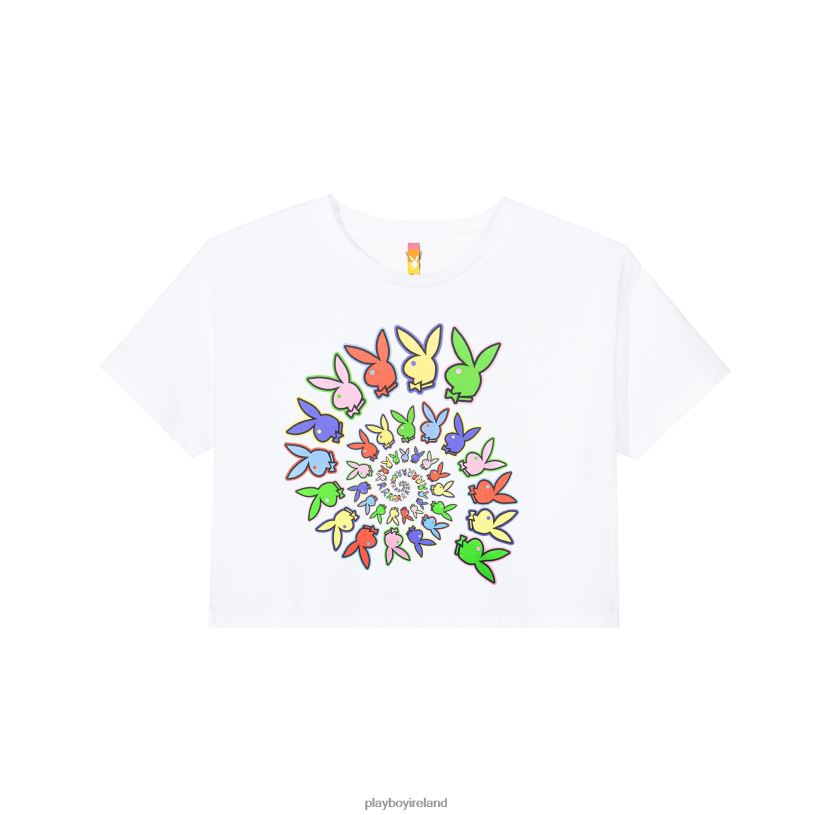 Playboy x Color Bars Women Spiral Cropped T-Shirt HBFB959 Clothing White