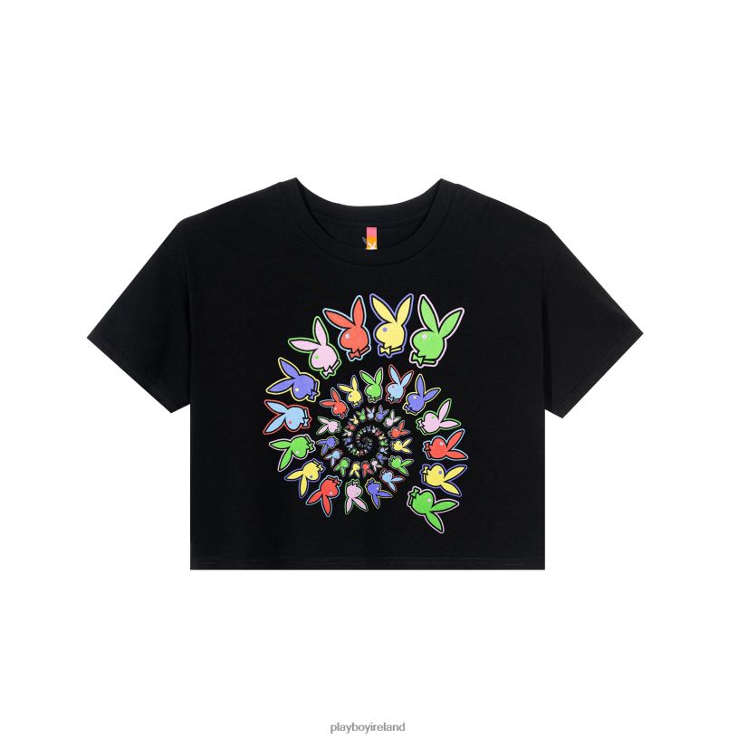 Playboy x Color Bars Women Spiral Cropped T-Shirt HBFB960 Clothing Black