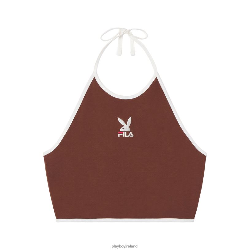 Playboy x FILA Women Sandra Halter Top HBFB953 Clothing Brown